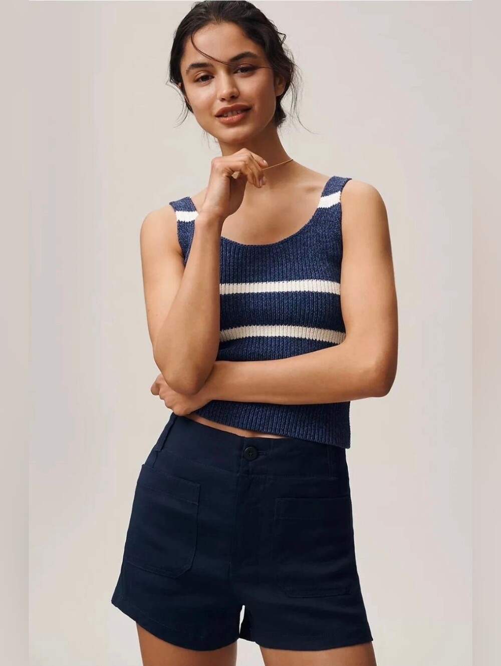 Anthropologie Navy and White Striped Knit Tank